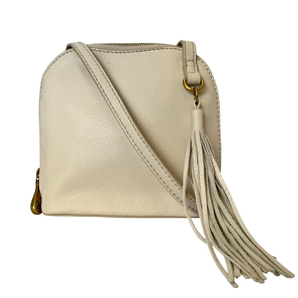 HOBO Nash Tassel Oyster White Leather Zip-Around Crossbody Bag